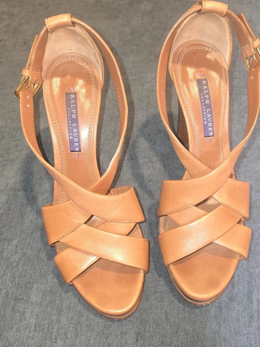 Ralph Lauren Collection Tan Leather Strappy Platform High Heels Sandals Size 8B